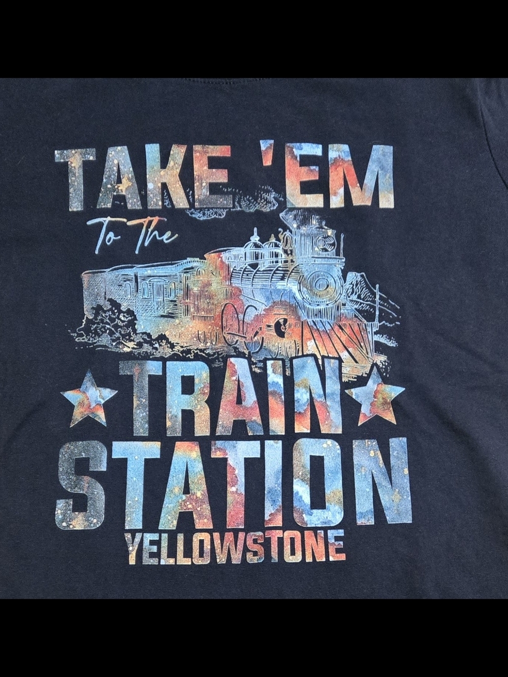 Port & Company Yellowstone Train Station Graphic Tee Women's Small Black